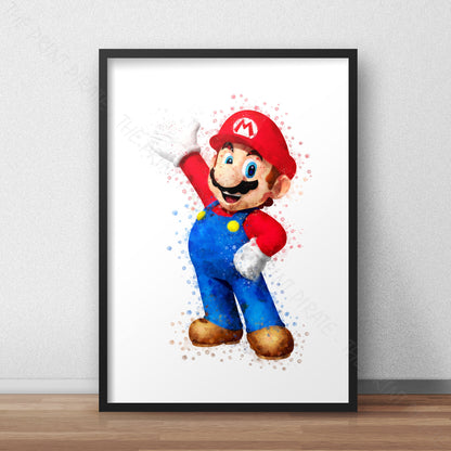 Gaming 'MARIO' Mario Watercolour Splash Wall Art Print