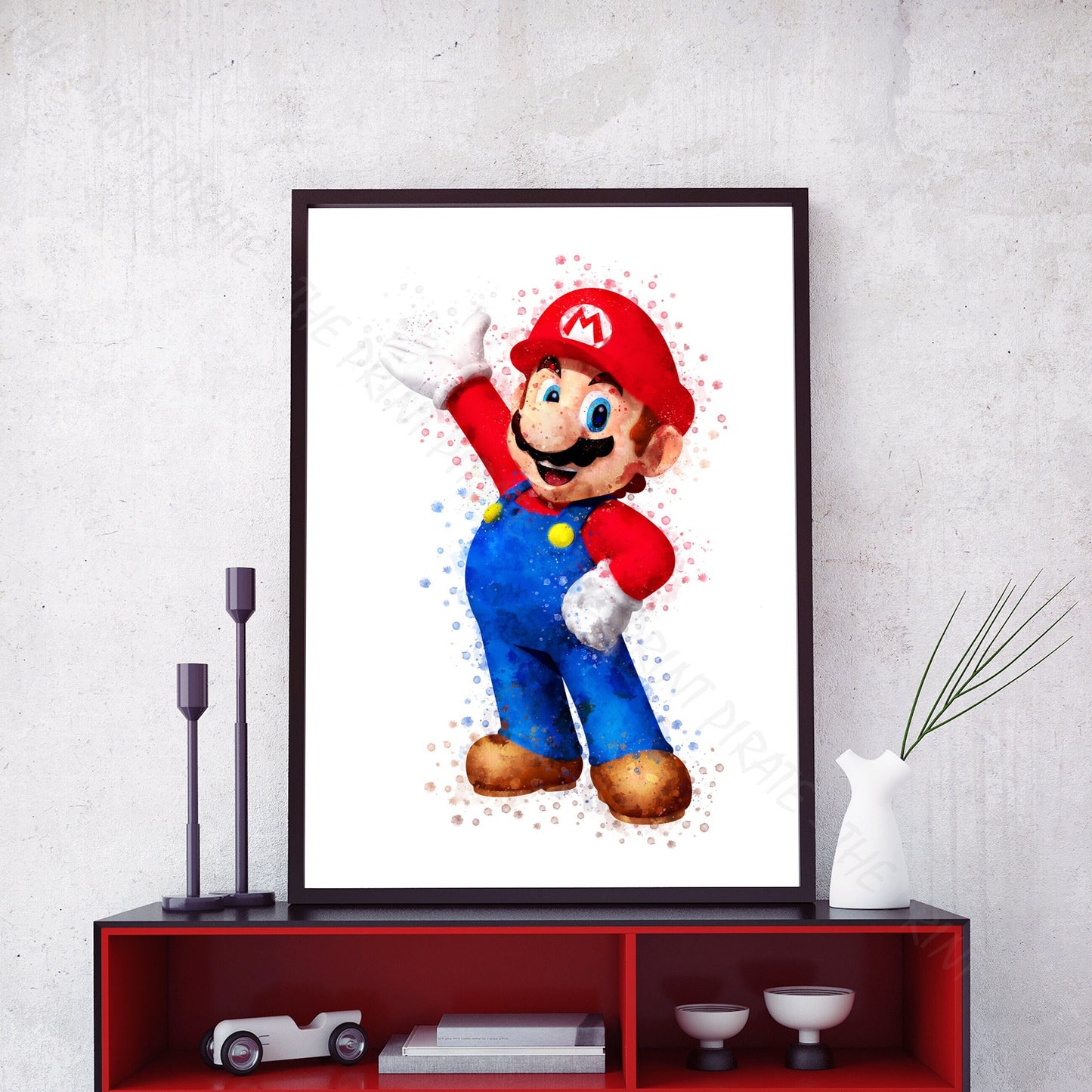 Gaming 'MARIO' Mario Watercolour Splash Wall Art Print