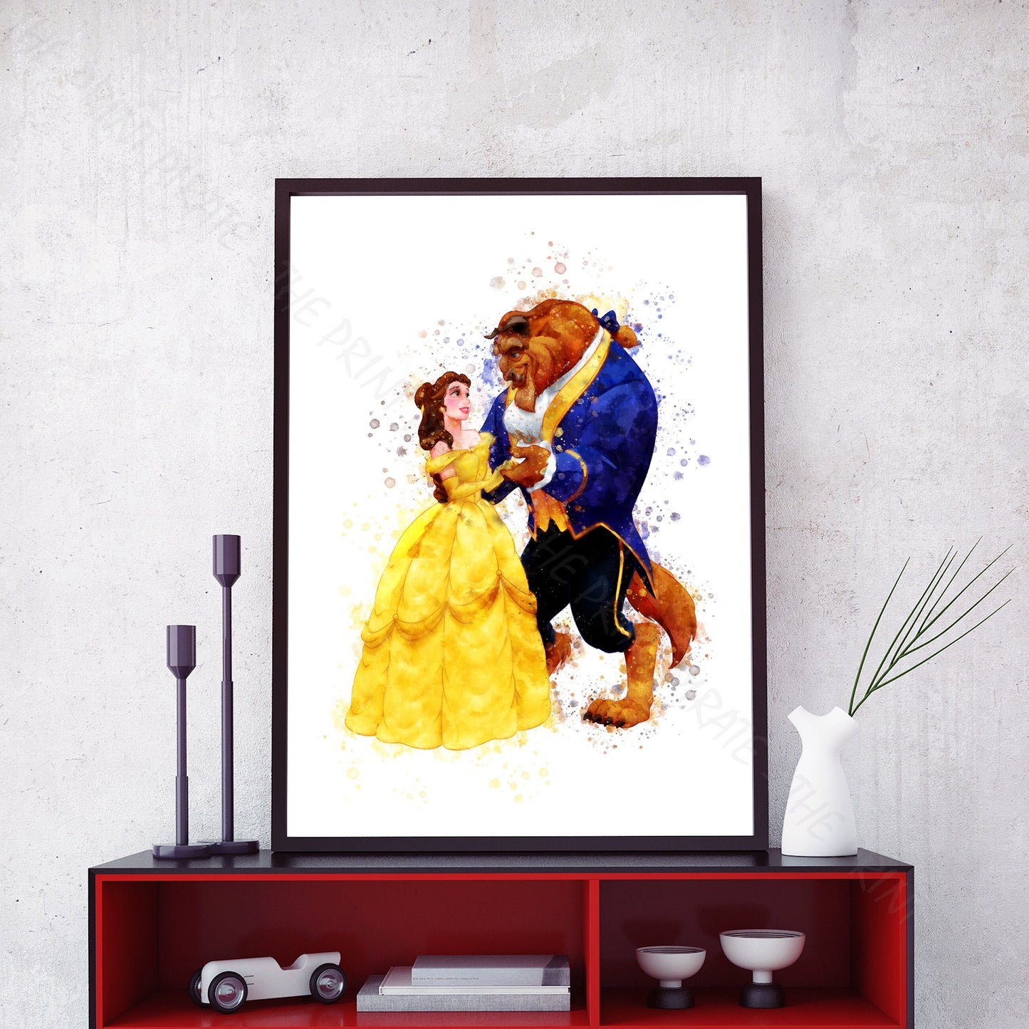 Disney 'BEAUTY AND THE BEAST' Watercolour Splash Wall Art Print