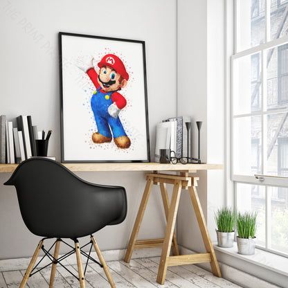 Gaming 'MARIO' Mario Watercolour Splash Wall Art Print