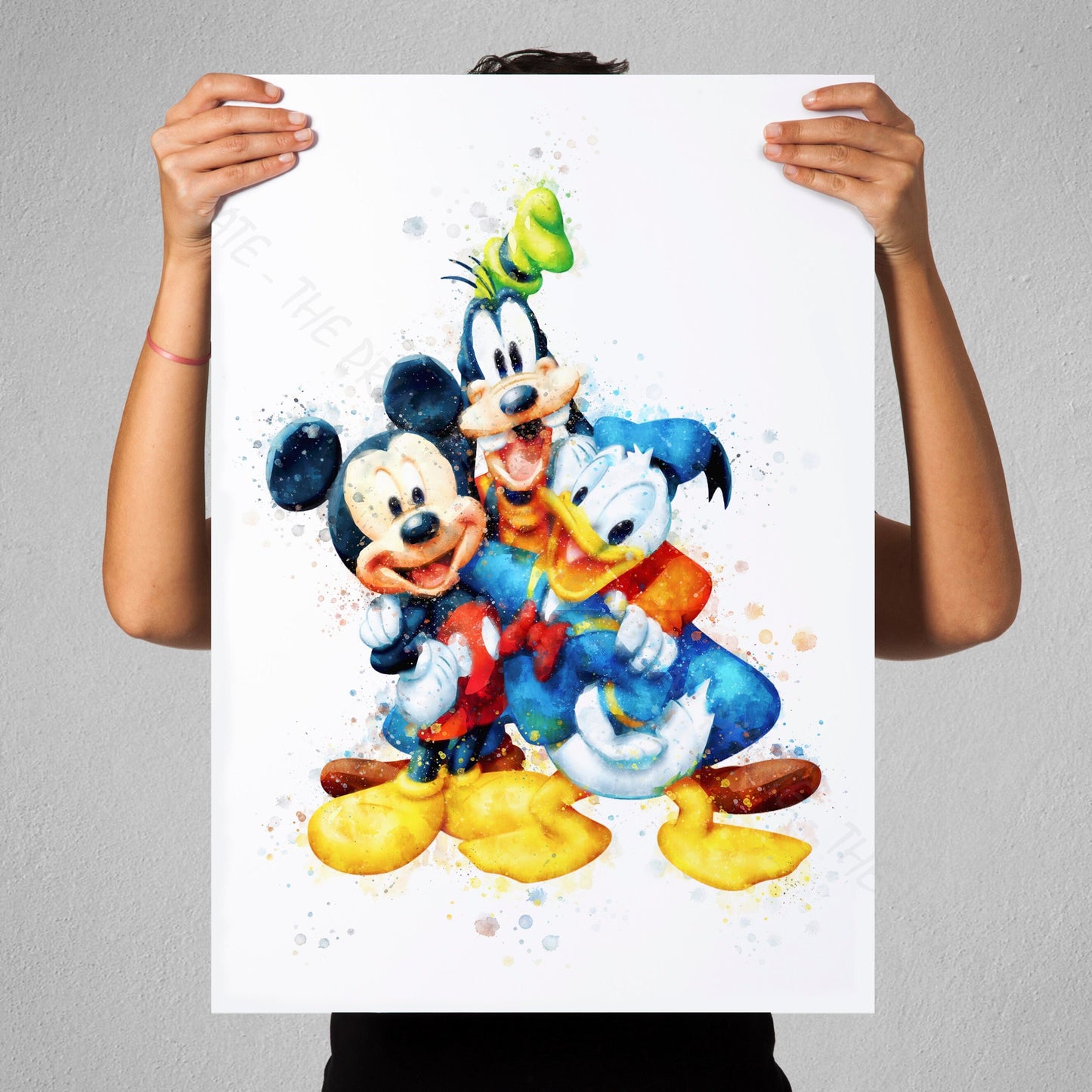 Disney 'MICKEY, DONALD & GOOFY' Characters Watercolour Splash Wall Art Print