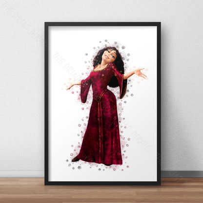 Disney 'MOTHER GOTHEL' Rapunzel / Tangled Villain  Watercolour Splash Wall Art Print