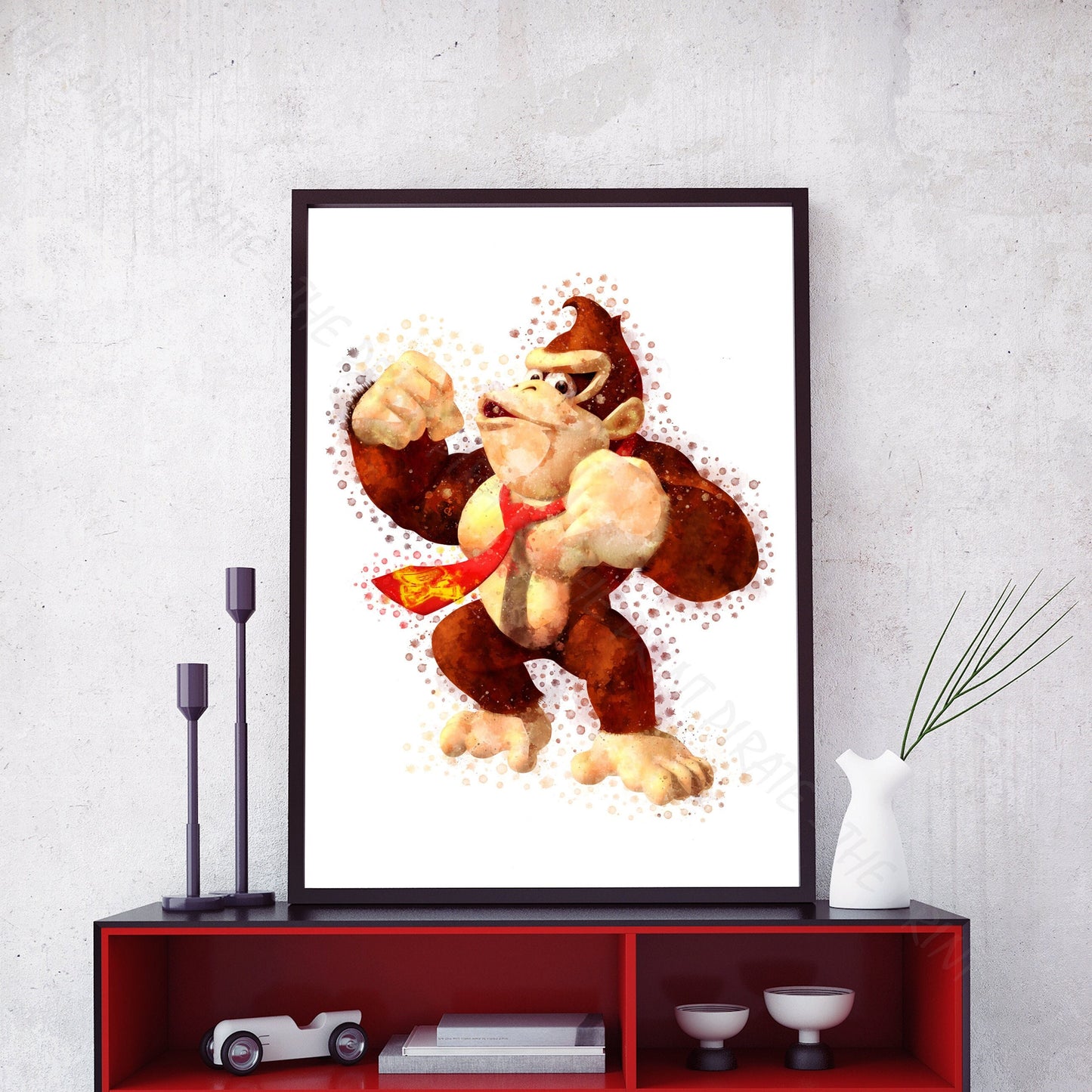 Gaming 'DONKEY KONG' Mario Watercolour Splash Wall Art Print