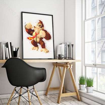 Gaming 'DONKEY KONG' Mario Watercolour Splash Wall Art Print