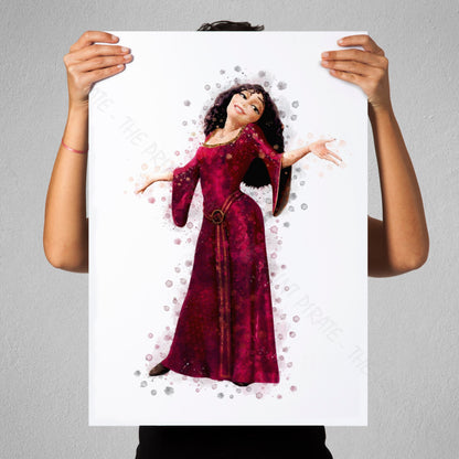 Disney 'MOTHER GOTHEL' Rapunzel / Tangled Villain  Watercolour Splash Wall Art Print