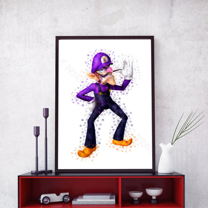 Gaming 'WALUIGI' Mario Watercolour Splash Wall Art Print