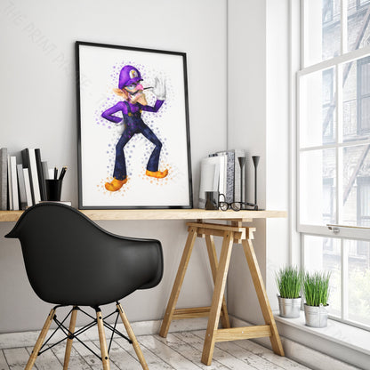 Gaming 'WALUIGI' Mario Watercolour Splash Wall Art Print