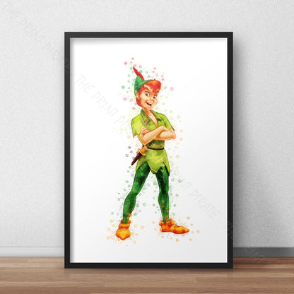 Disney 'PETER PAN' Character Watercolour Splash Wall Art Print