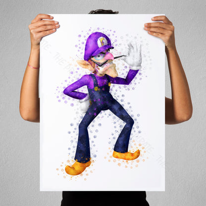 Gaming 'WALUIGI' Mario Watercolour Splash Wall Art Print