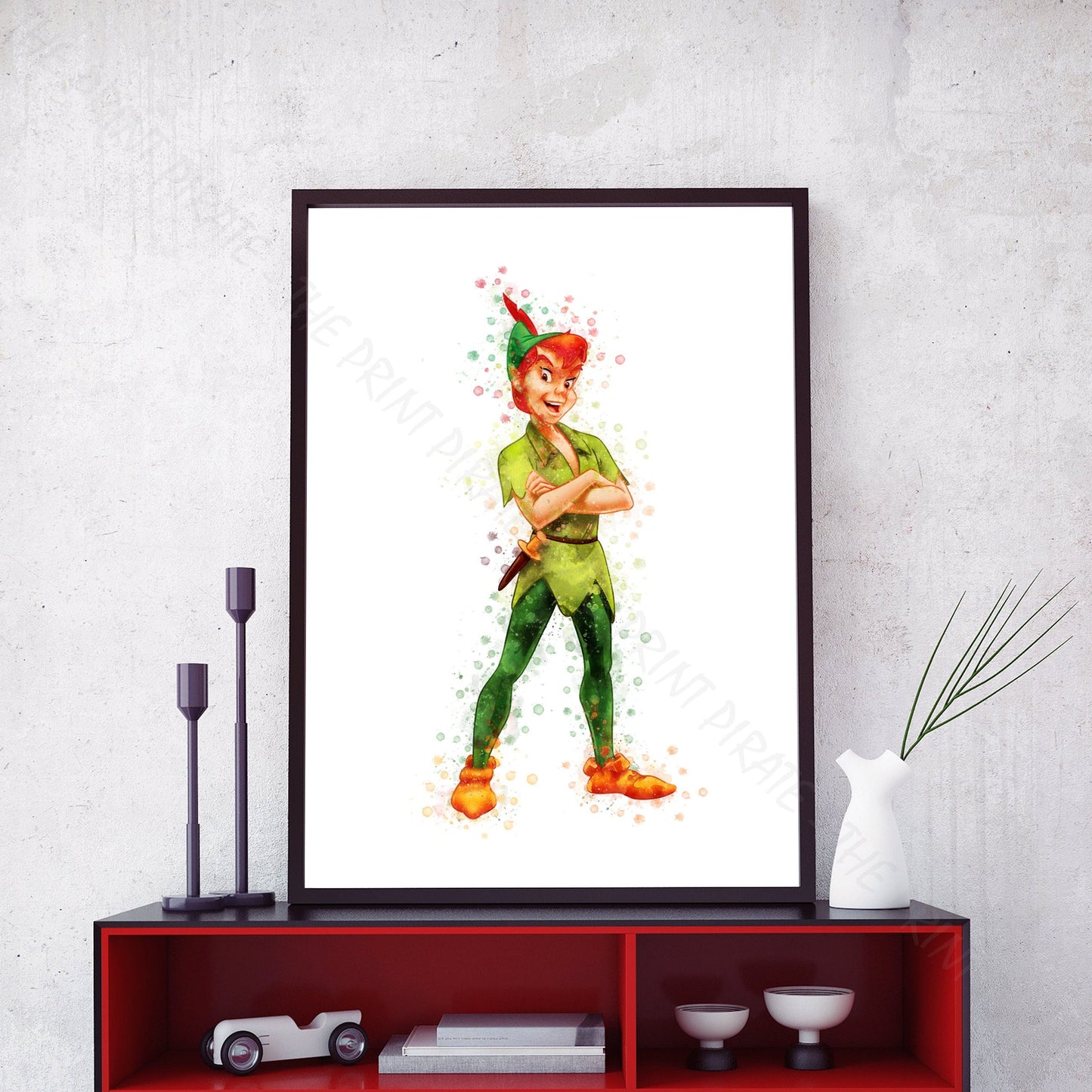 Disney 'PETER PAN' Character Watercolour Splash Wall Art Print