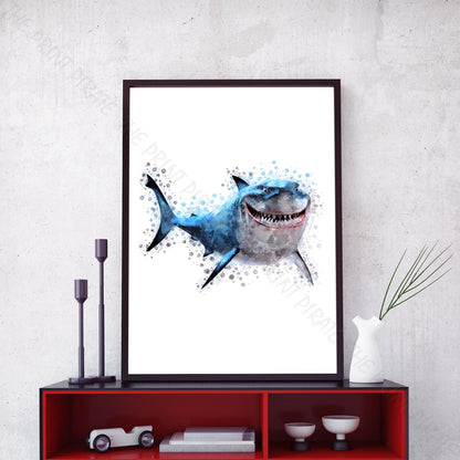 Disney Pixar 'BRUCE' Finding Nemo Print Watercolour Splash Art Print