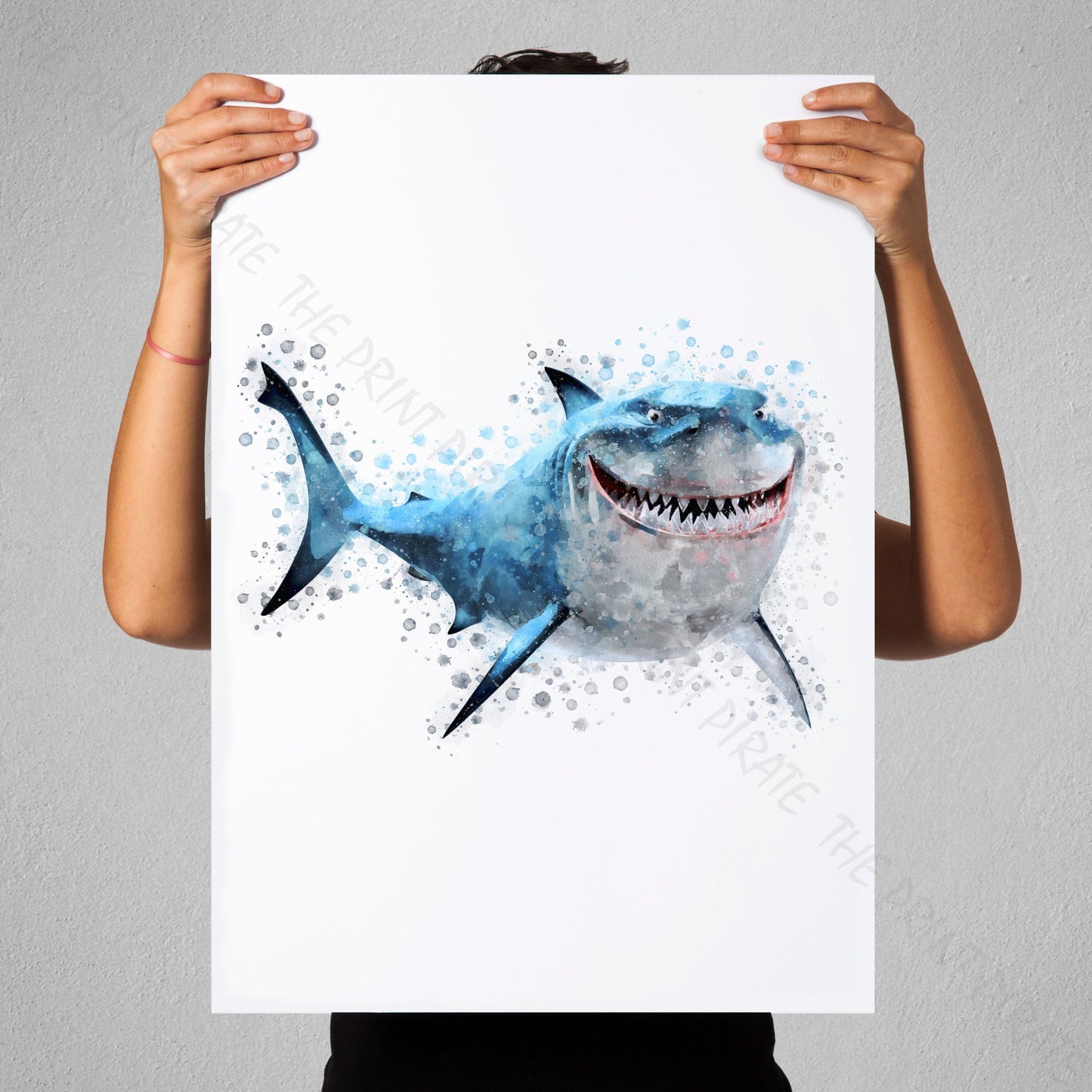 Disney Pixar 'BRUCE' Finding Nemo Print Watercolour Splash Art Print