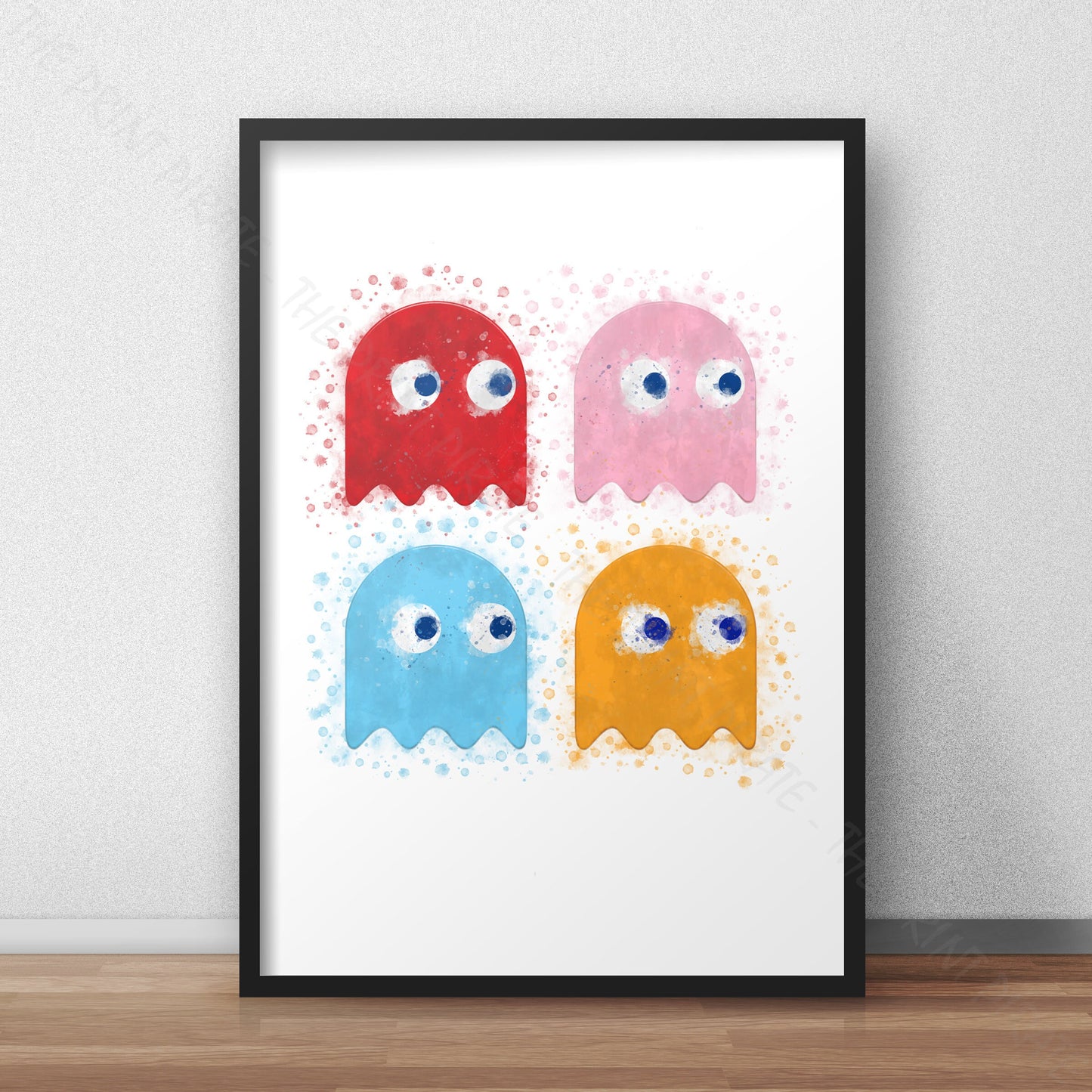 Gaming 'PAC-MAN ARCADE GHOSTS' Watercolour Splash Wall Art Print