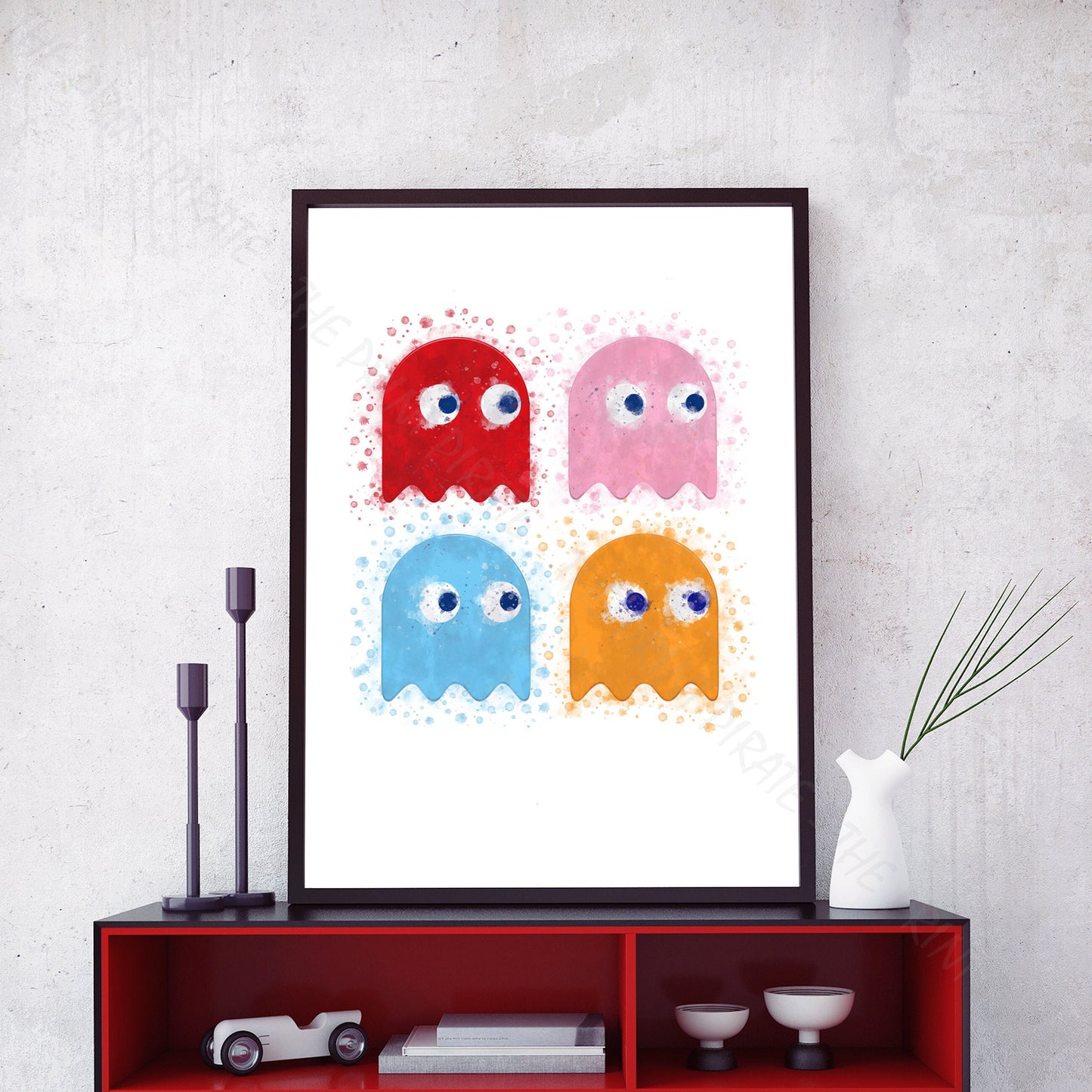 Gaming 'PAC-MAN ARCADE GHOSTS' Watercolour Splash Wall Art Print