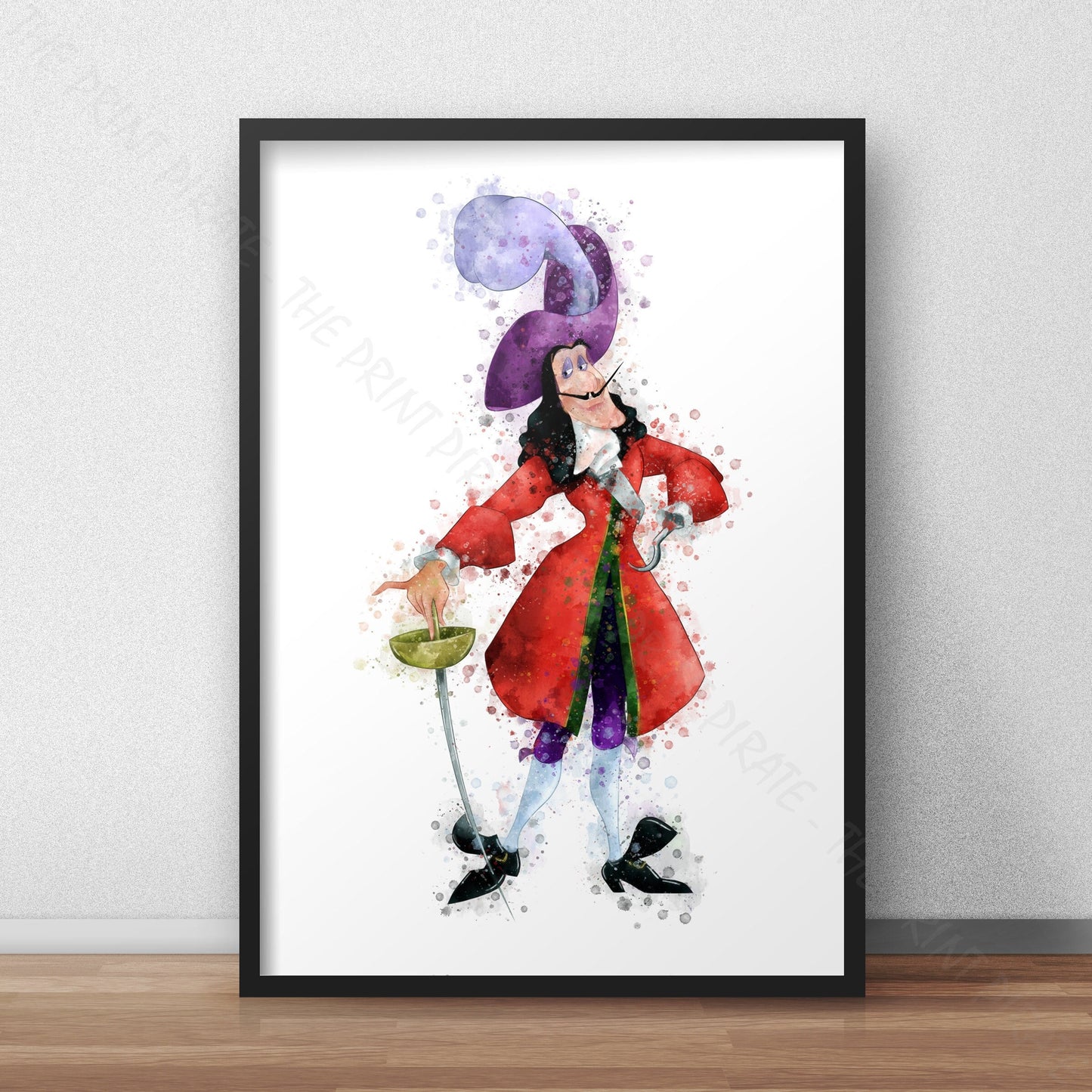 Disney 'CAPTAIN HOOK' Peter Pan Villain Watercolour Splash Wall Art Print