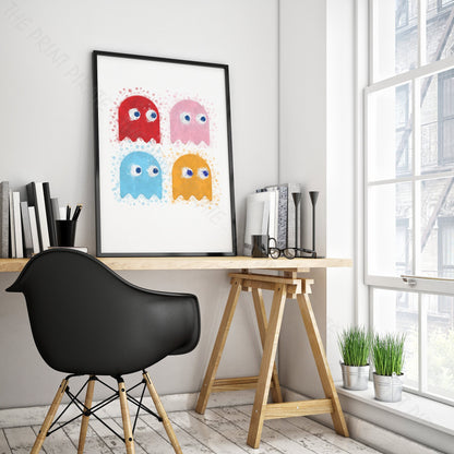 Gaming 'PAC-MAN ARCADE GHOSTS' Watercolour Splash Wall Art Print