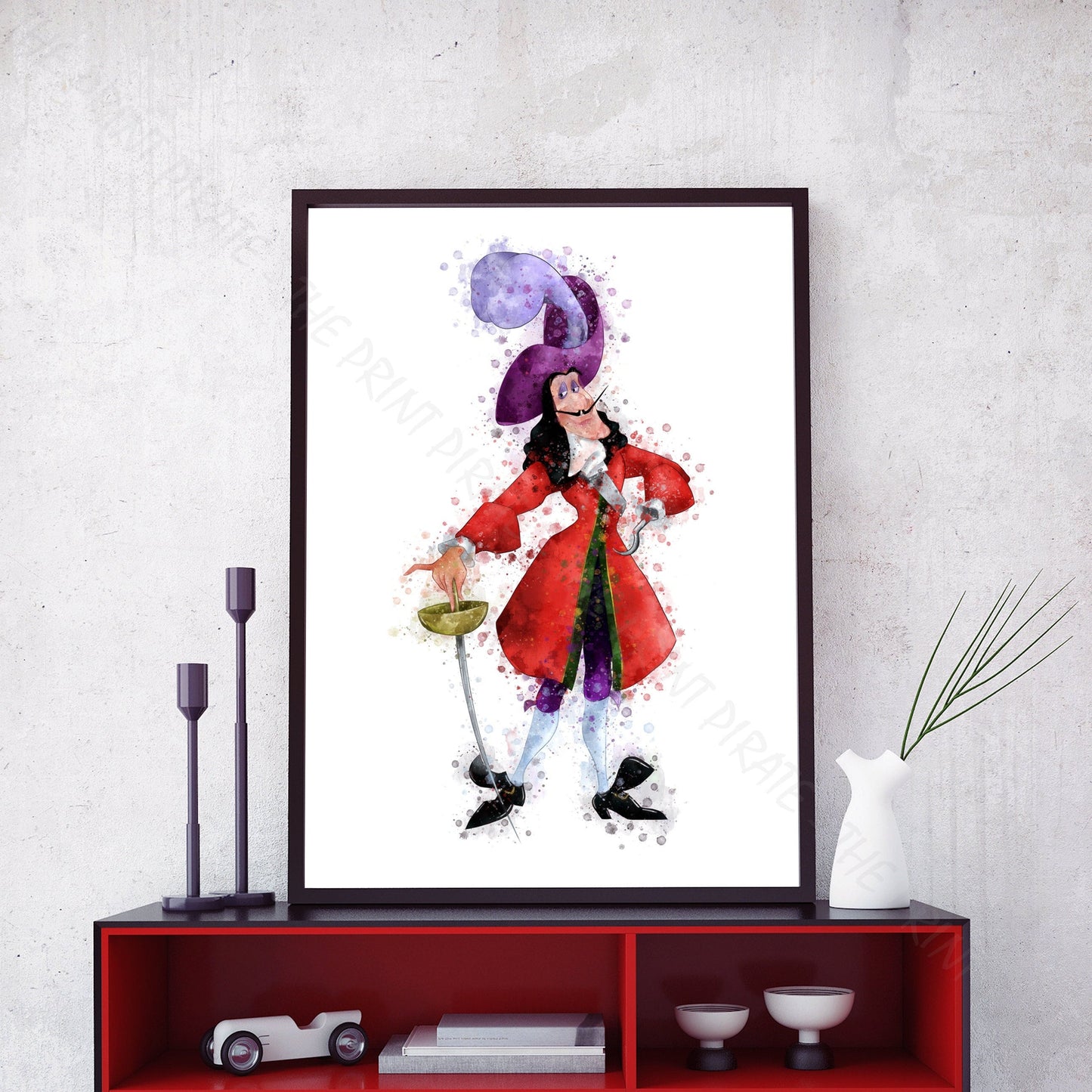 Disney 'CAPTAIN HOOK' Peter Pan Villain Watercolour Splash Wall Art Print