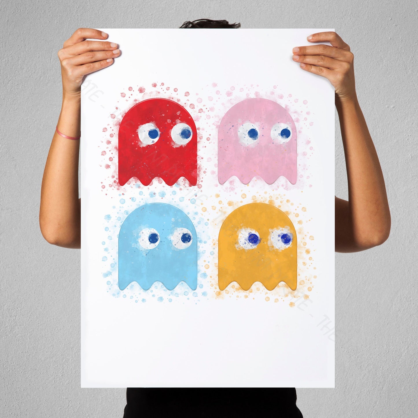 Gaming 'PAC-MAN ARCADE GHOSTS' Watercolour Splash Wall Art Print