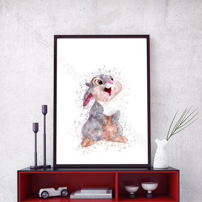 Disney 'THUMPER' Bambi Character Watercolour Splash Wall Art Print