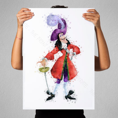 Disney 'CAPTAIN HOOK' Peter Pan Villain Watercolour Splash Wall Art Print