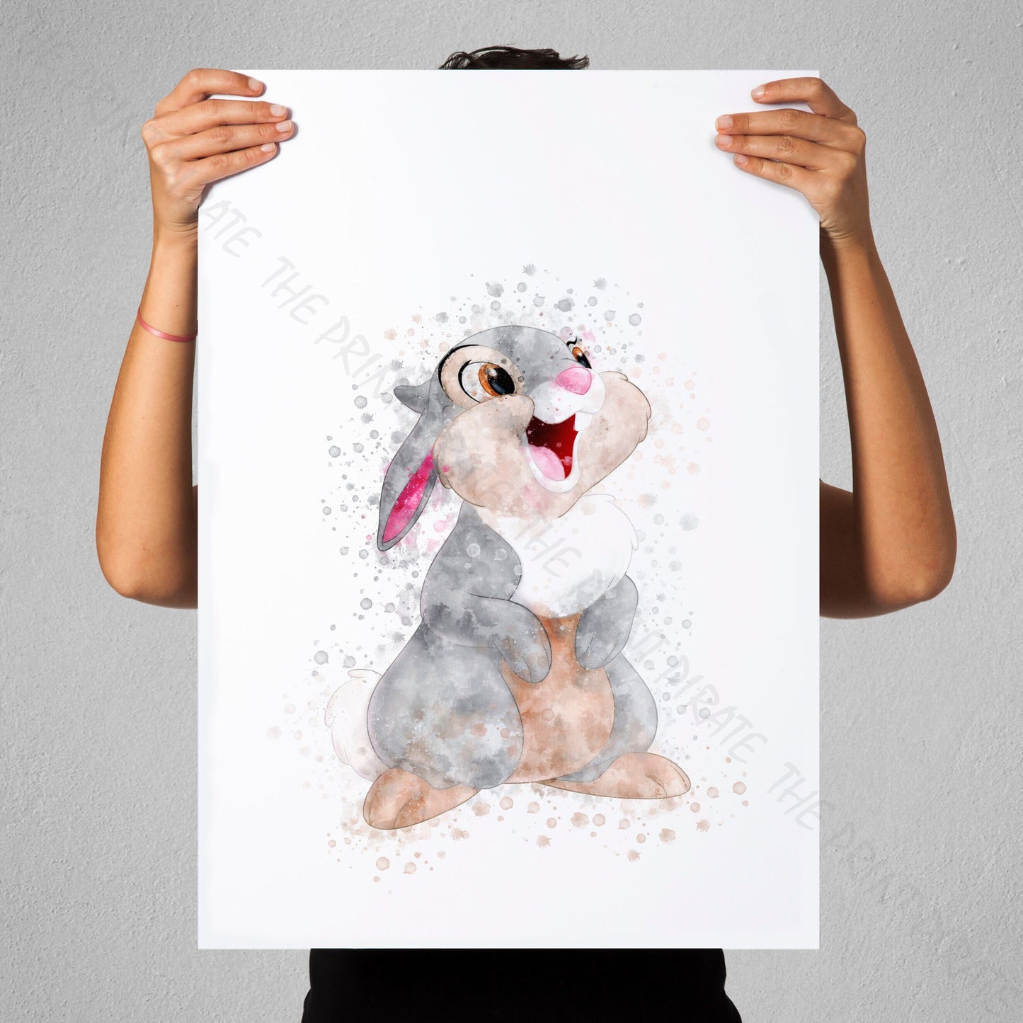 Disney 'THUMPER' Bambi Character Watercolour Splash Wall Art Print