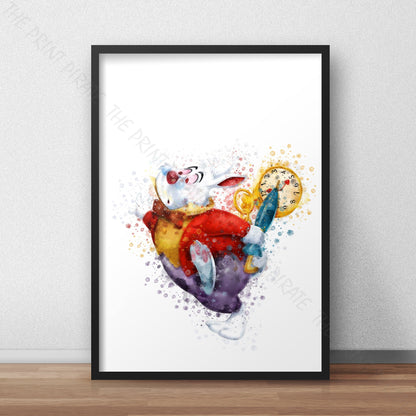 Disney 'THE WHITE RABBIT' Alice in Wonderland Watercolour Splash Wall Art Print