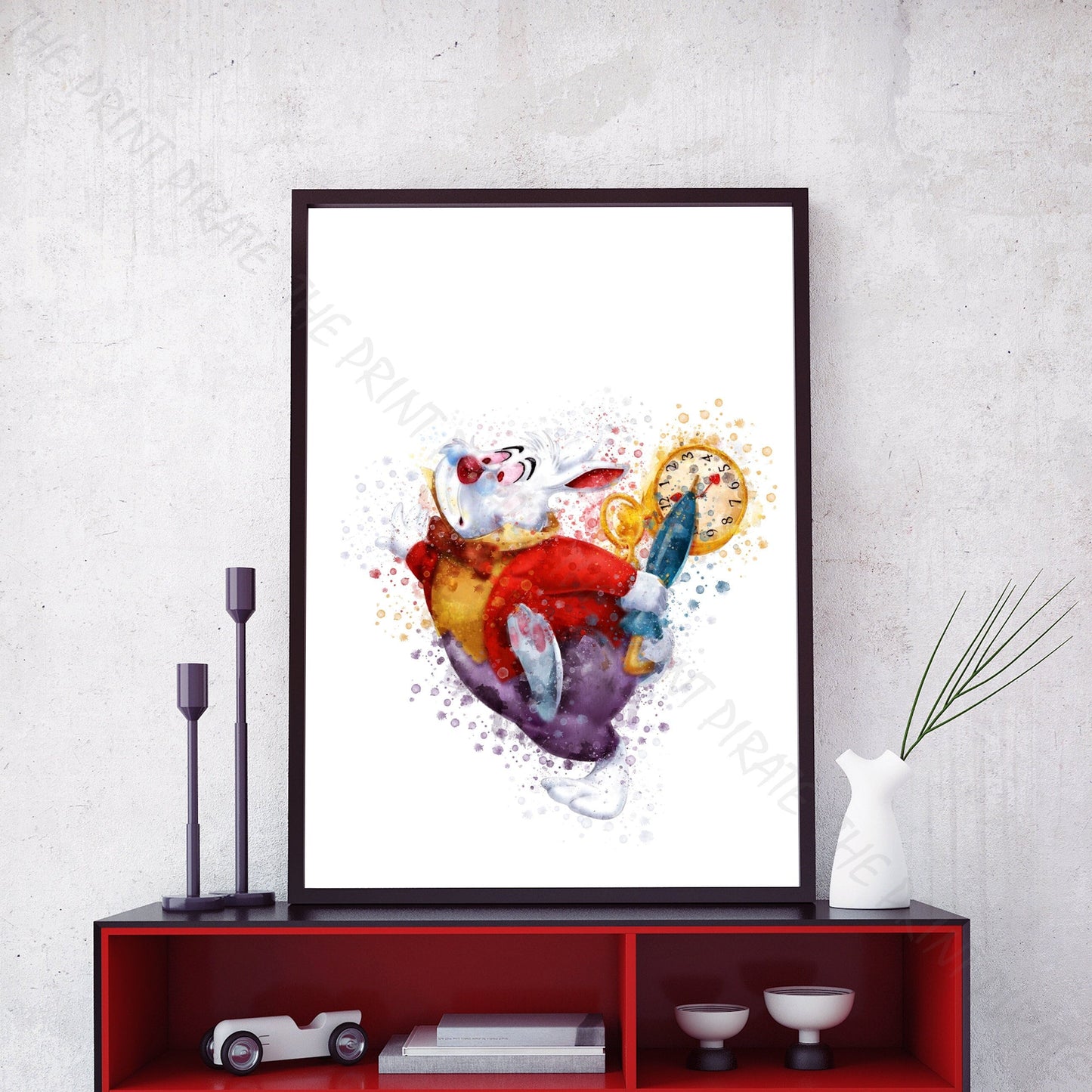 Disney 'THE WHITE RABBIT' Alice in Wonderland Watercolour Splash Wall Art Print