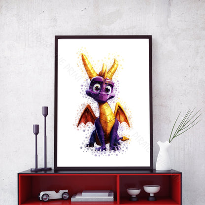 Gaming 'SPYRO THE DRAGON' Watercolour Splash Wall Art Print