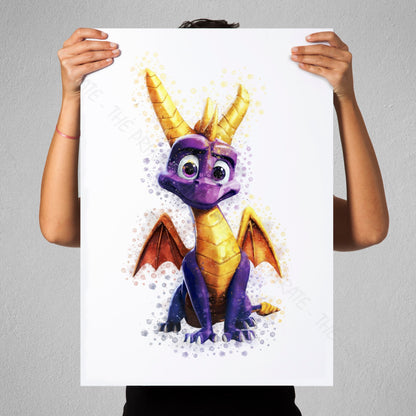 Gaming 'SPYRO THE DRAGON' Watercolour Splash Wall Art Print