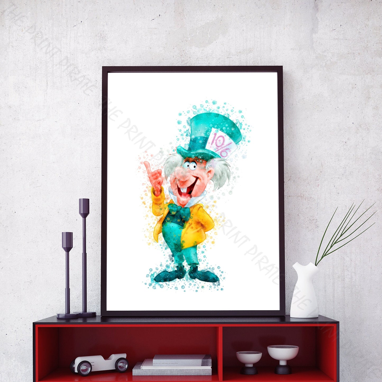 Disney 'THE MAD HATTER' Alice in Wonderland Watercolour Splash Wall Art Print