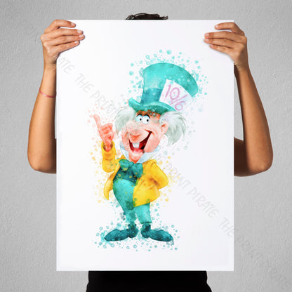 Disney 'THE MAD HATTER' Alice in Wonderland Watercolour Splash Wall Art Print