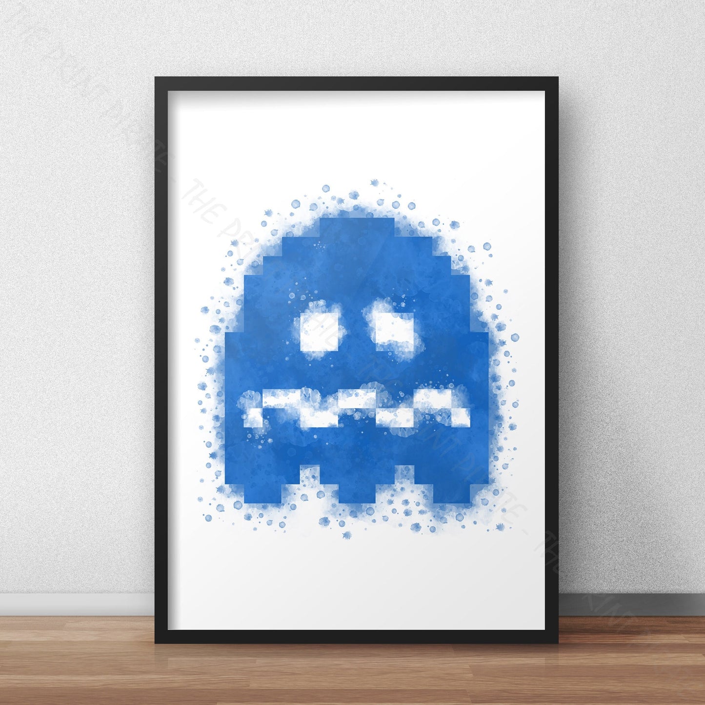 Gaming 'PACMAN SCARED GHOST' Watercolour Splash Wall Art Print