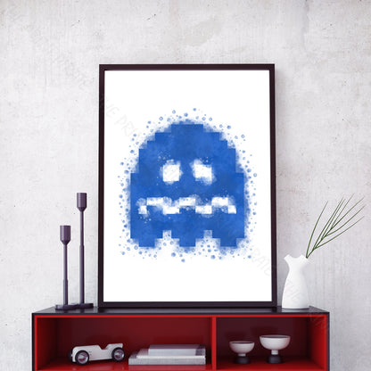 Gaming 'PACMAN SCARED GHOST' Watercolour Splash Wall Art Print