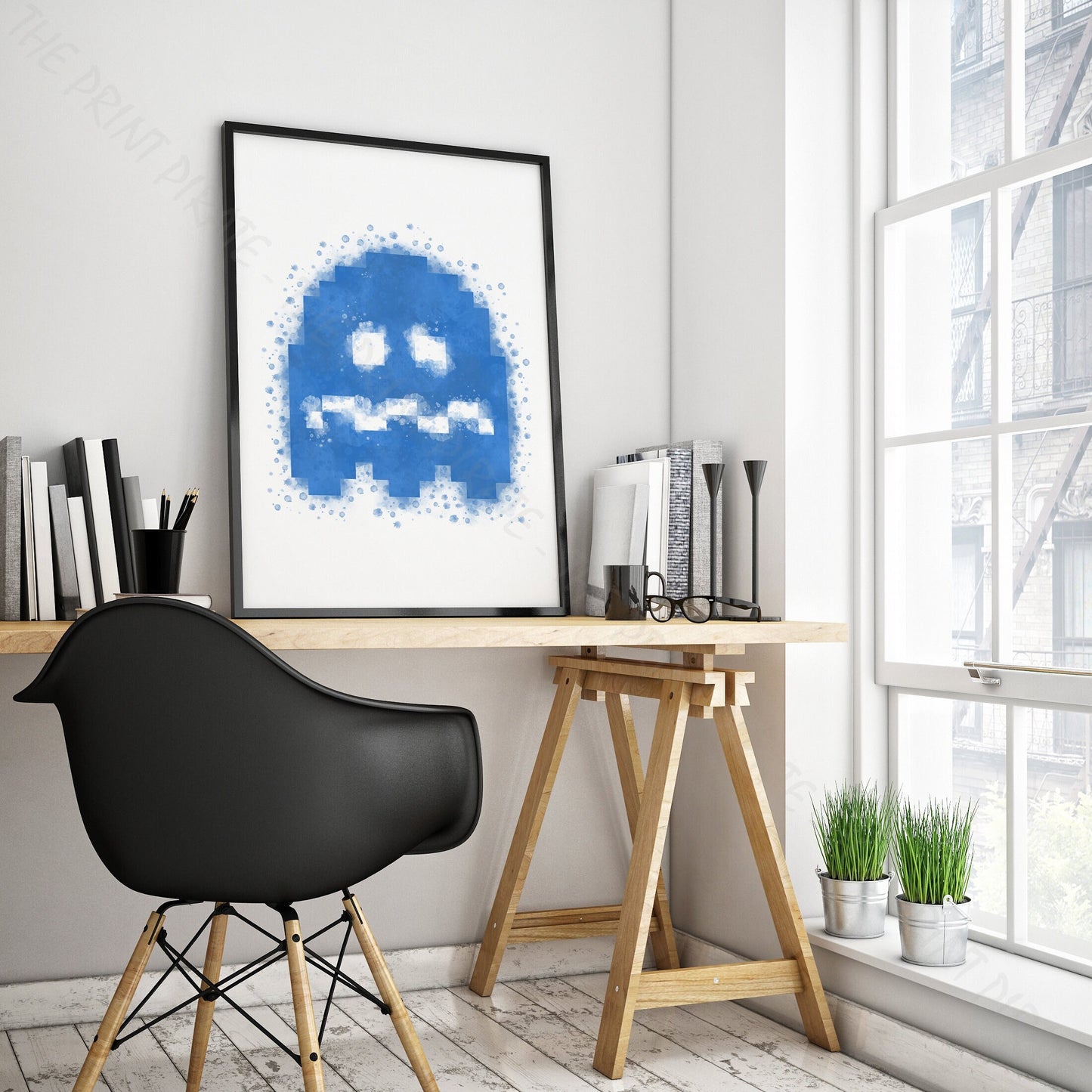 Gaming 'PACMAN SCARED GHOST' Watercolour Splash Wall Art Print