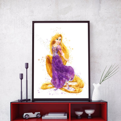 Disney 'RAPUNZEL' Princess Watercolour Splash Wall Art Print