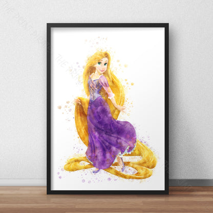 Disney 'RAPUNZEL' Princess Watercolour Splash Wall Art Print