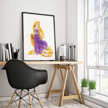 Disney 'RAPUNZEL' Princess Watercolour Splash Wall Art Print