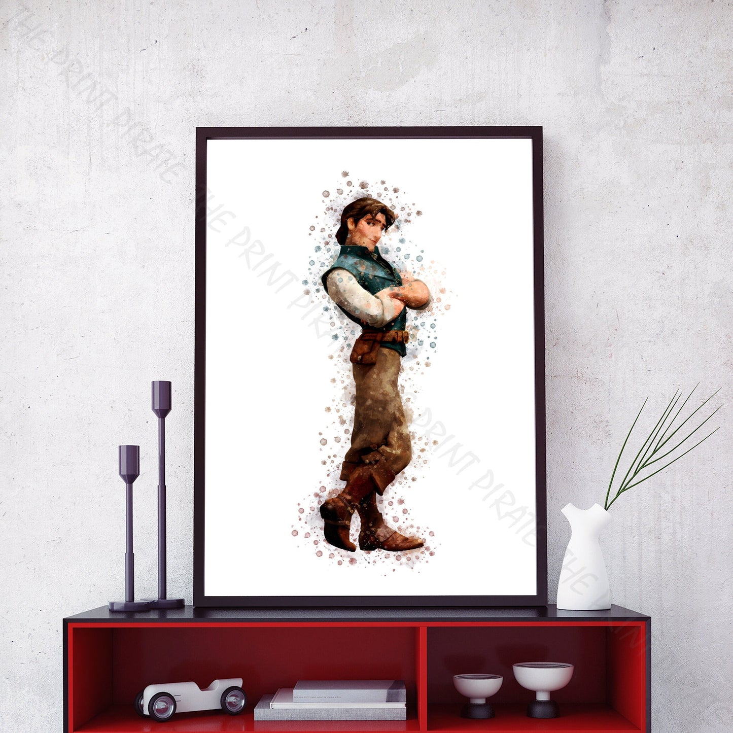 Disney 'FLYNN RIDER' Rapunzel, Tangled Print Watercolour Splash Wall Art Print