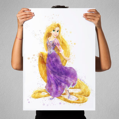 Disney 'RAPUNZEL' Princess Watercolour Splash Wall Art Print