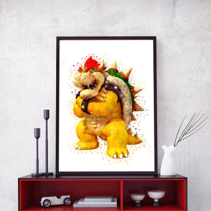 Gaming 'BOWSER' Mario Watercolour Splash Wall Art Print