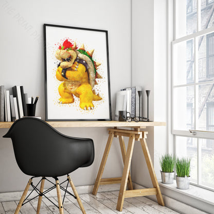 Gaming 'BOWSER' Mario Watercolour Splash Wall Art Print