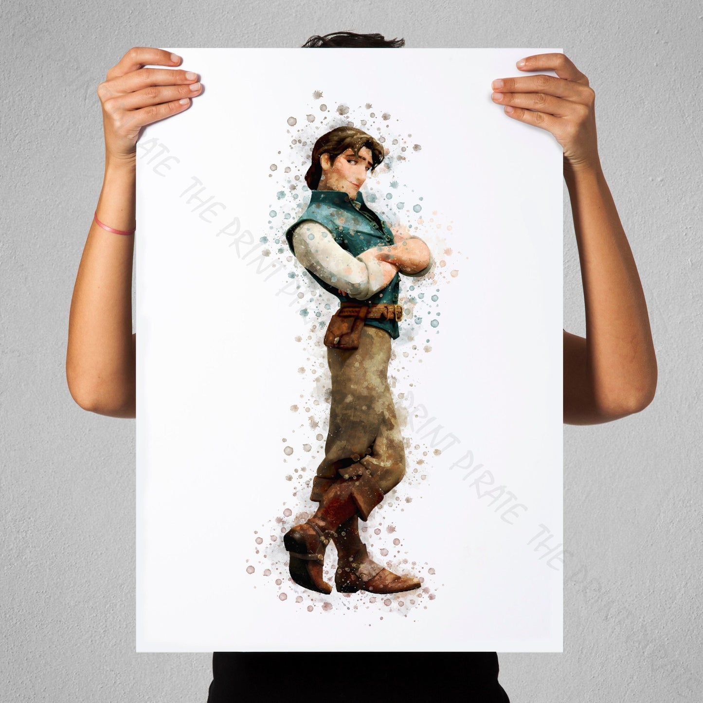 Disney 'FLYNN RIDER' Rapunzel, Tangled Print Watercolour Splash Wall Art Print