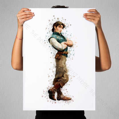 Disney 'FLYNN RIDER' Rapunzel, Tangled Print Watercolour Splash Wall Art Print