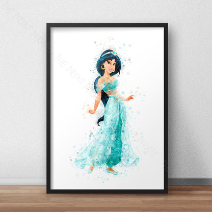 Disney 'JASMINE' Princess Watercolour Splash Wall Art Print