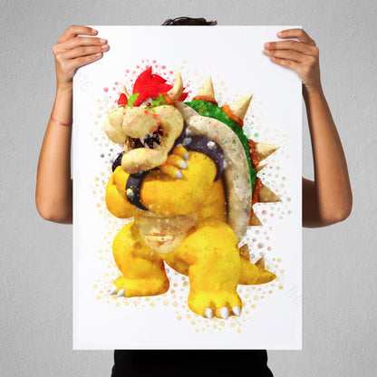 Gaming 'BOWSER' Mario Watercolour Splash Wall Art Print