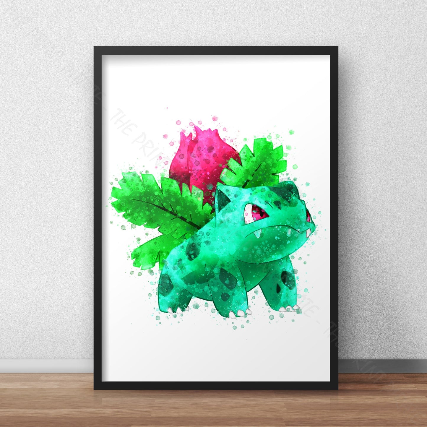 Pokemon 'IVYSAUR' Watercolour Splash Wall Art Print