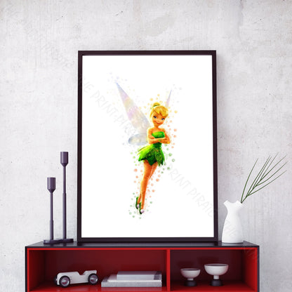 Disney 'TINKER BELL' Peter Pan Character Watercolour Splash Wall Art Print