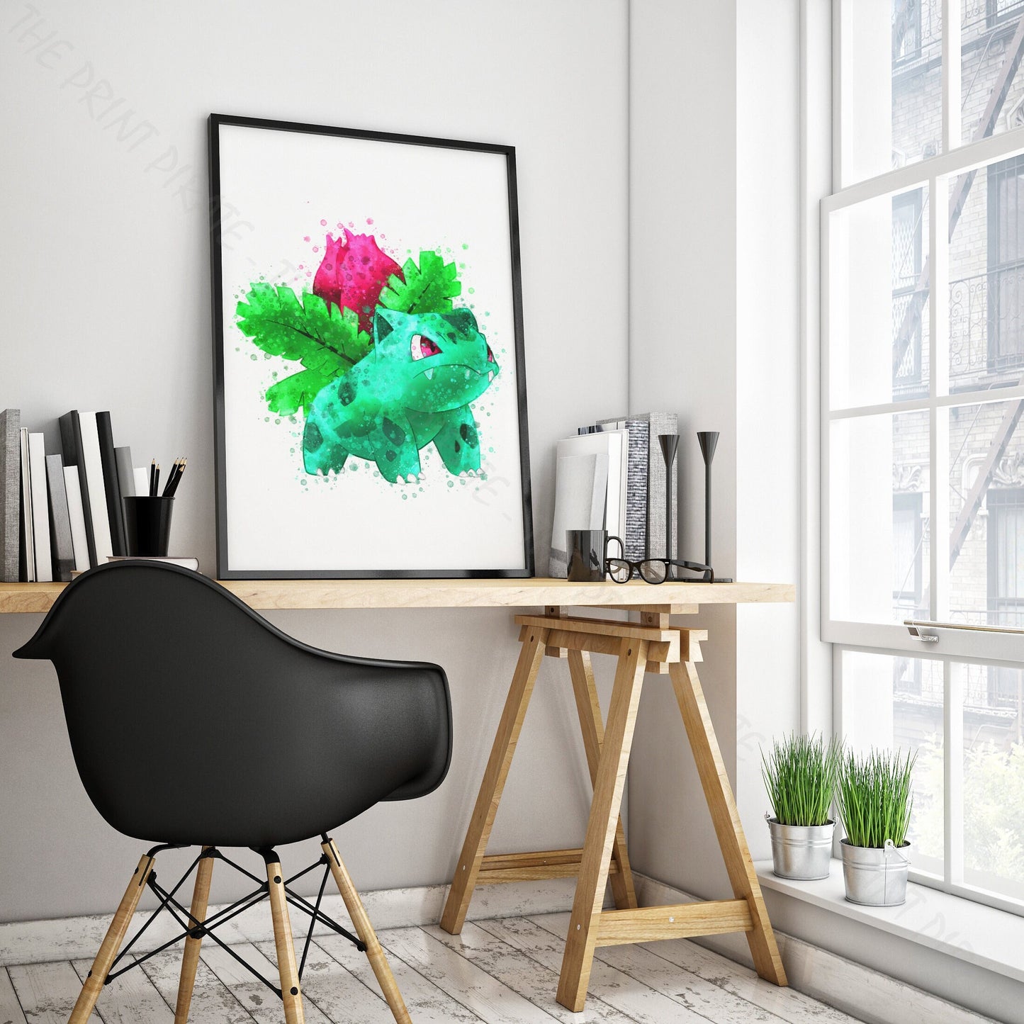 Pokemon 'IVYSAUR' Watercolour Splash Wall Art Print