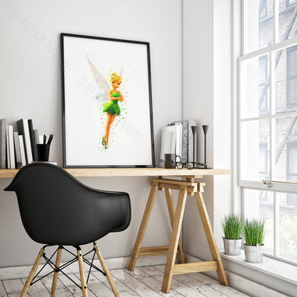 Disney 'TINKER BELL' Peter Pan Character Watercolour Splash Wall Art Print