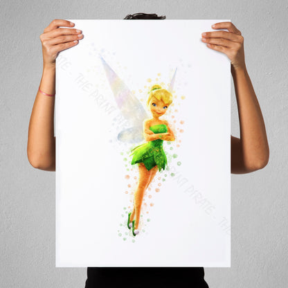 Disney 'TINKER BELL' Peter Pan Character Watercolour Splash Wall Art Print